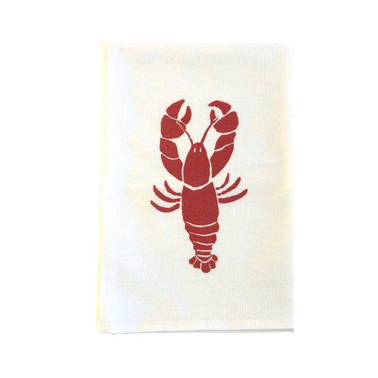 Lobster Block Print Design Large Tea Towel