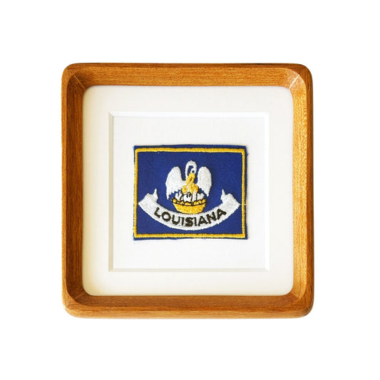Louisiana State Flag Vintage Wood Framed Travel Patch
