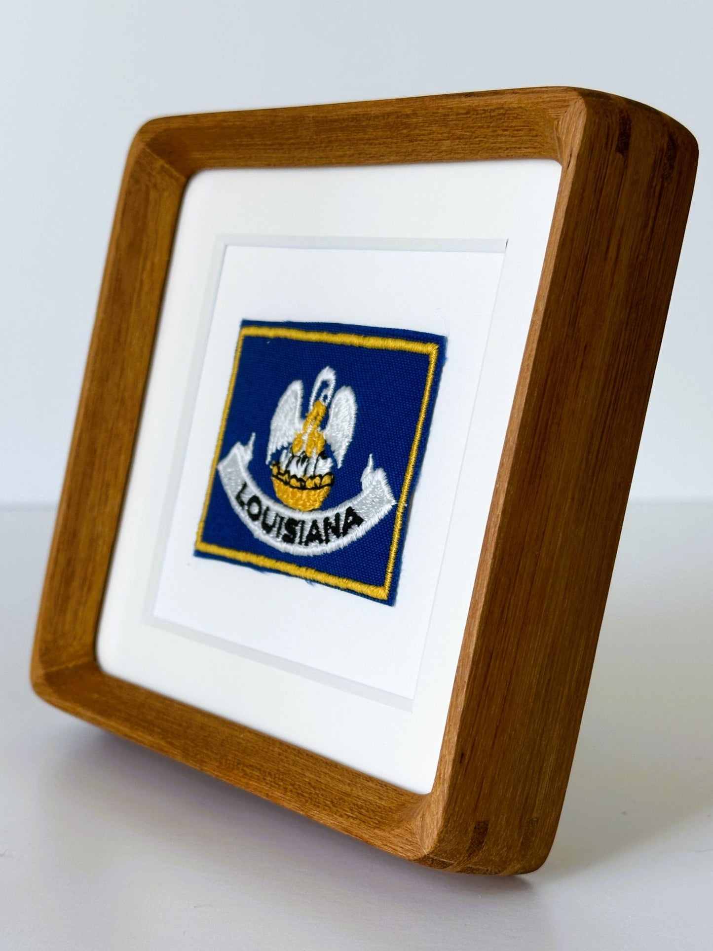 Louisiana State Flag Vintage Wood Framed Travel Patch