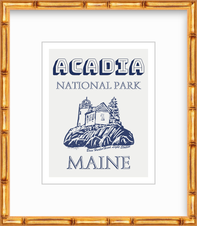 Maine Acadia National Park Bass Harbor Head Light Station Block Print by Nikki Degn Giclee Art Print