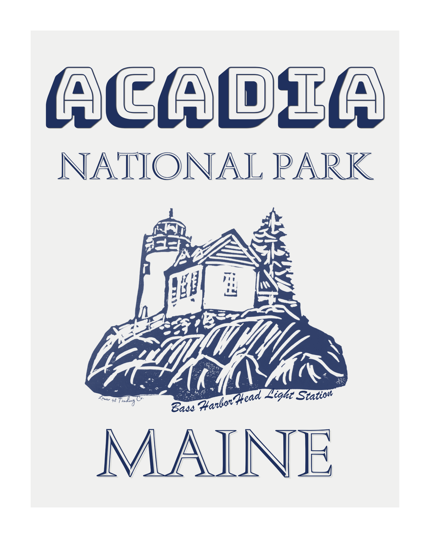 Maine Acadia National Park Bass Harbor Head Light Station Block Print by Nikki Degn Giclee Art Print
