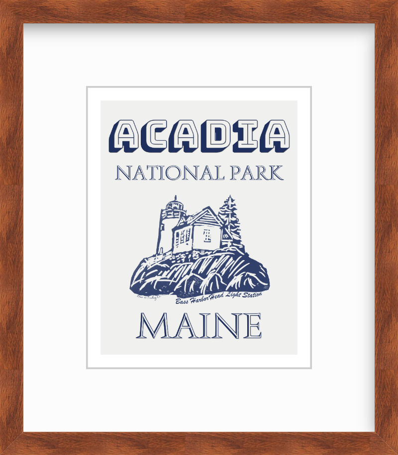 Maine Acadia National Park Bass Harbor Head Light Station Block Print by Nikki Degn Giclee Art Print