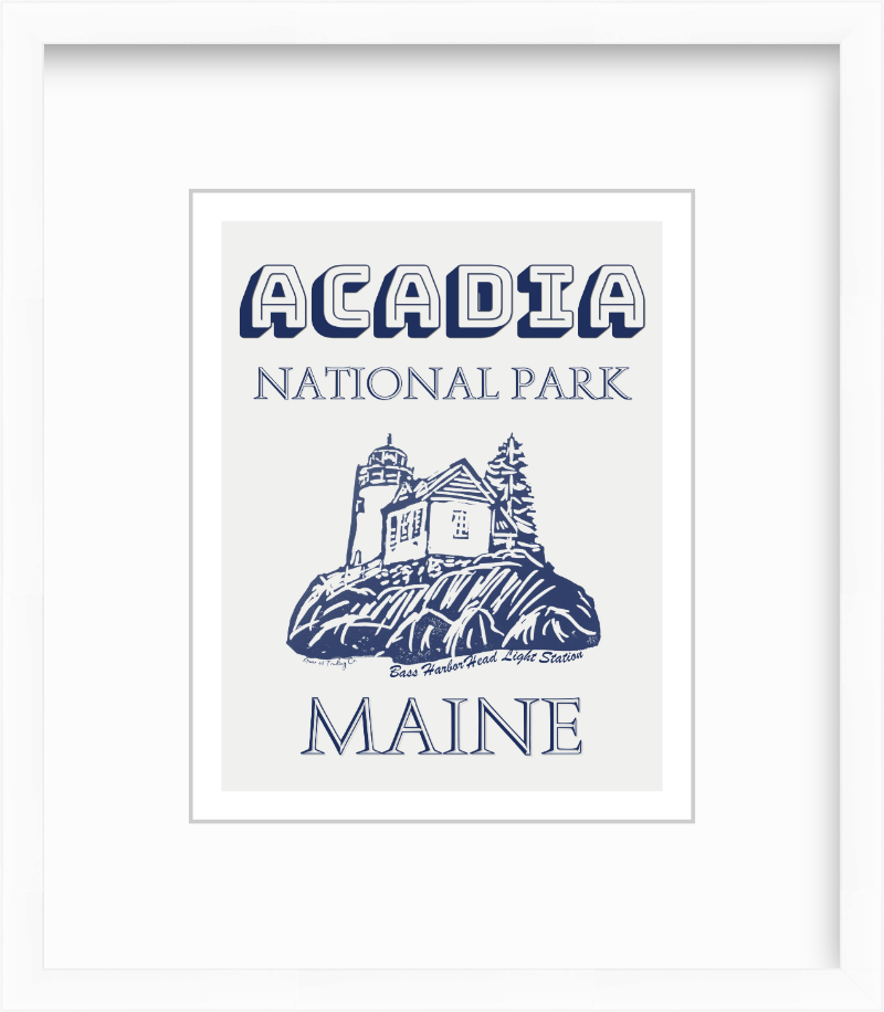 Maine Acadia National Park Bass Harbor Head Light Station Block Print by Nikki Degn Giclee Art Print