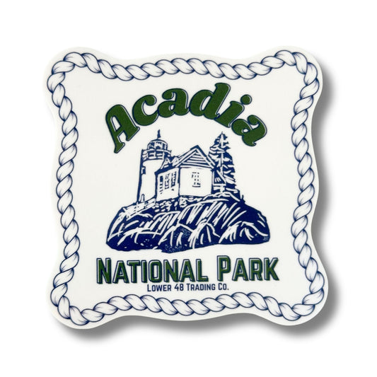 Maine Acadia National Park Bass Harbor Lighthouse Block Print Weatherproof Sticker Lower 48 Trading Co.