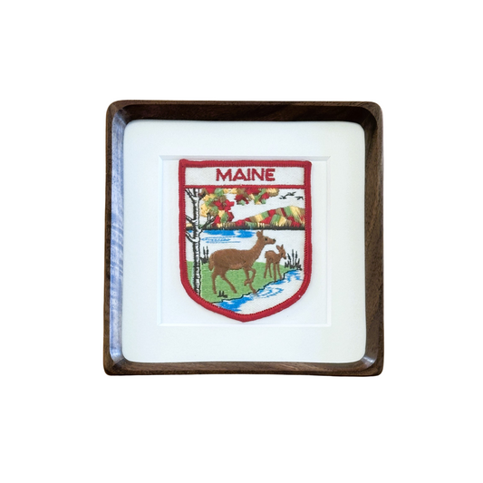 Maine Deer Large Vintage Patch Wood Framed