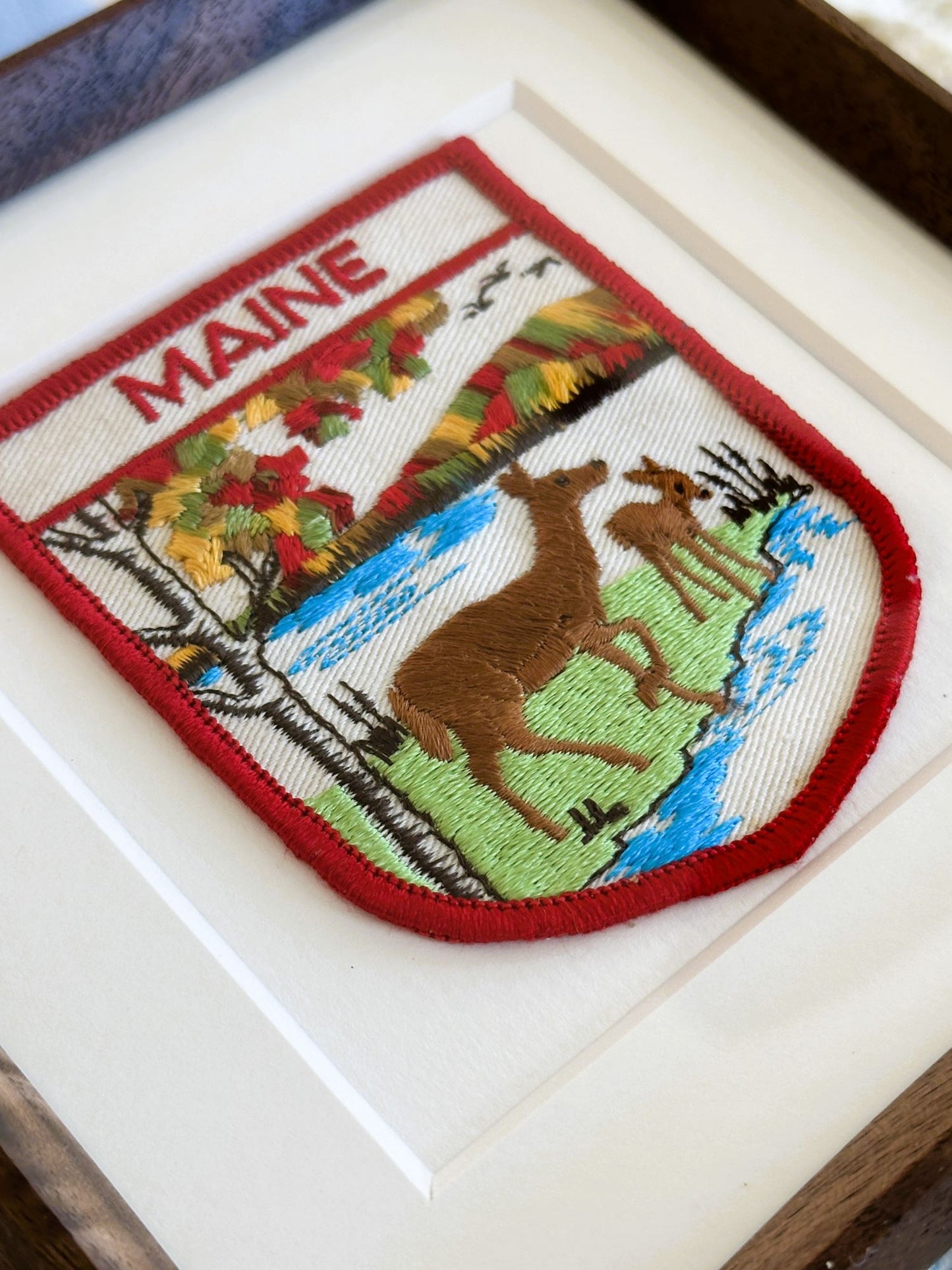 Maine Deer Large Vintage Patch Wood Framed