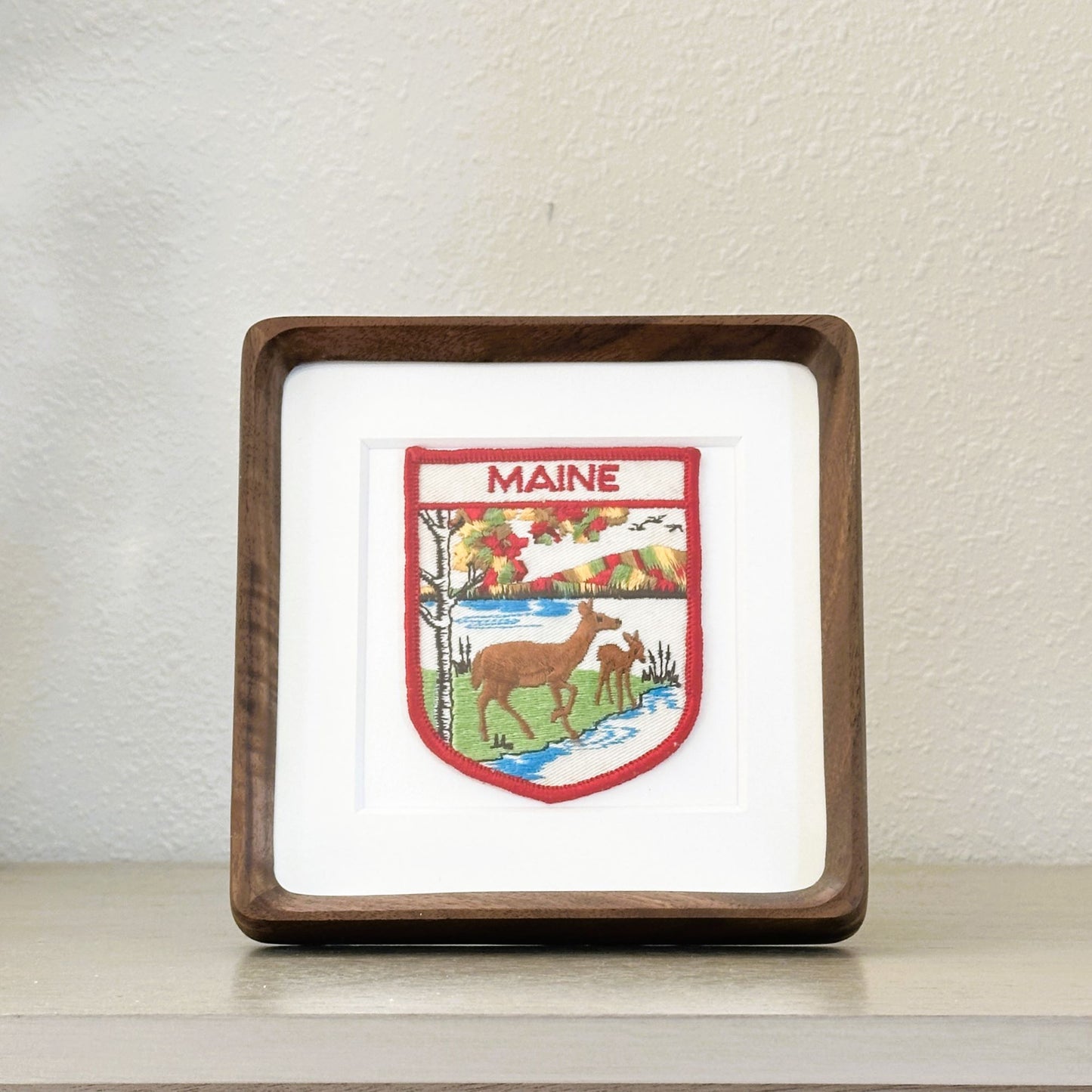 Maine Deer Large Vintage Patch Wood Framed