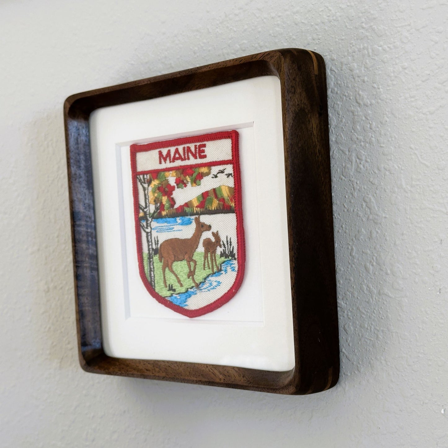Maine Deer Large Vintage Patch Wood Framed