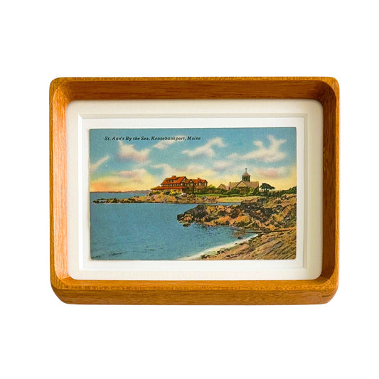 Maine Kennebunkport St. Ann's By the Sea 1950's Vintage Linen Framed Postcard
