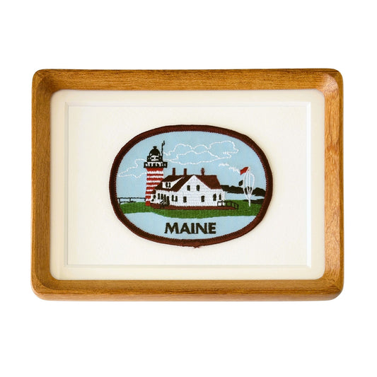 Maine Lighthouse Large Vintage Travel Patch Wood Framed
