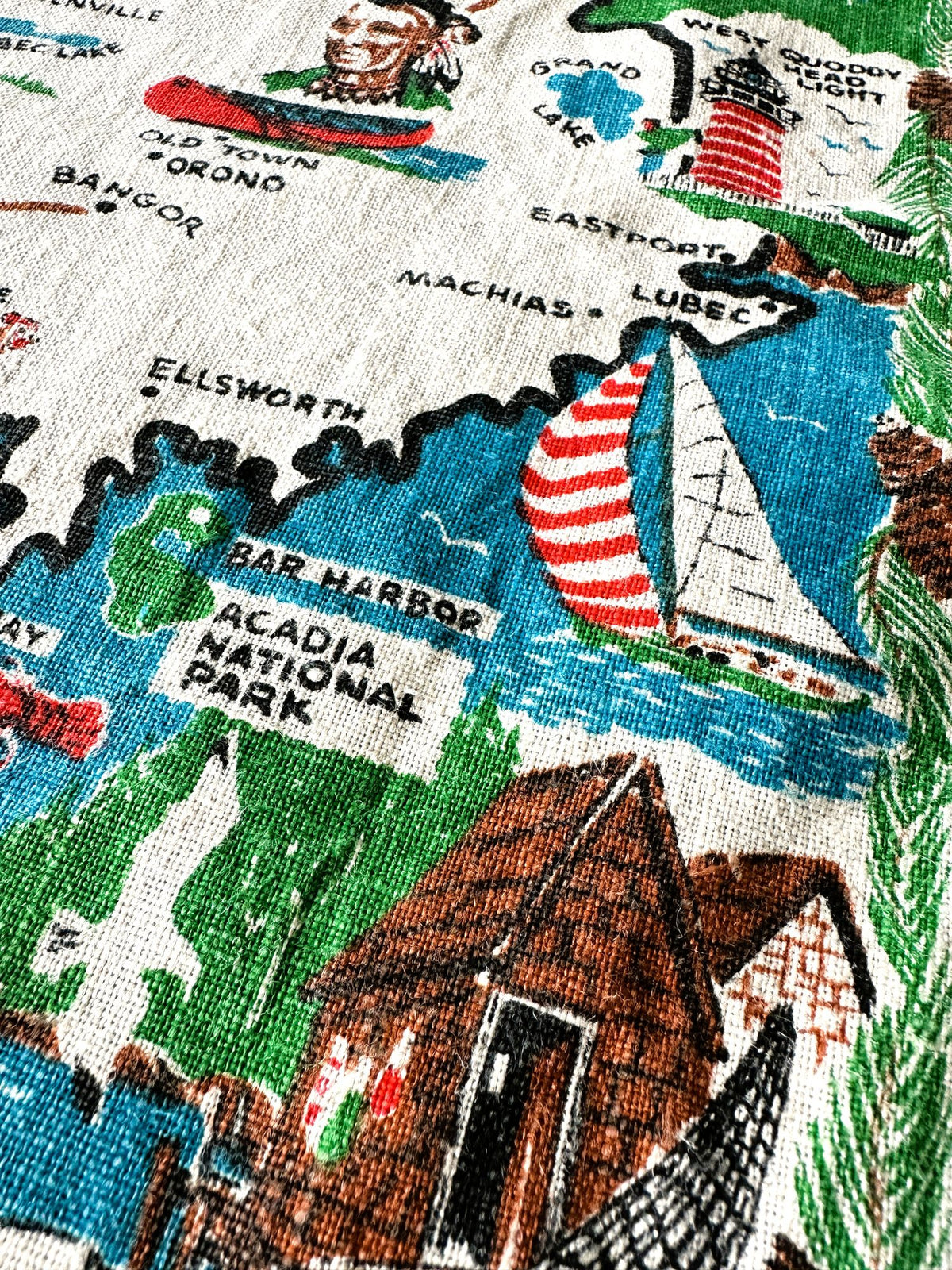Maine Map The Pine Tree State Vintage Linen 16 x 27 inches READY TO FRAME