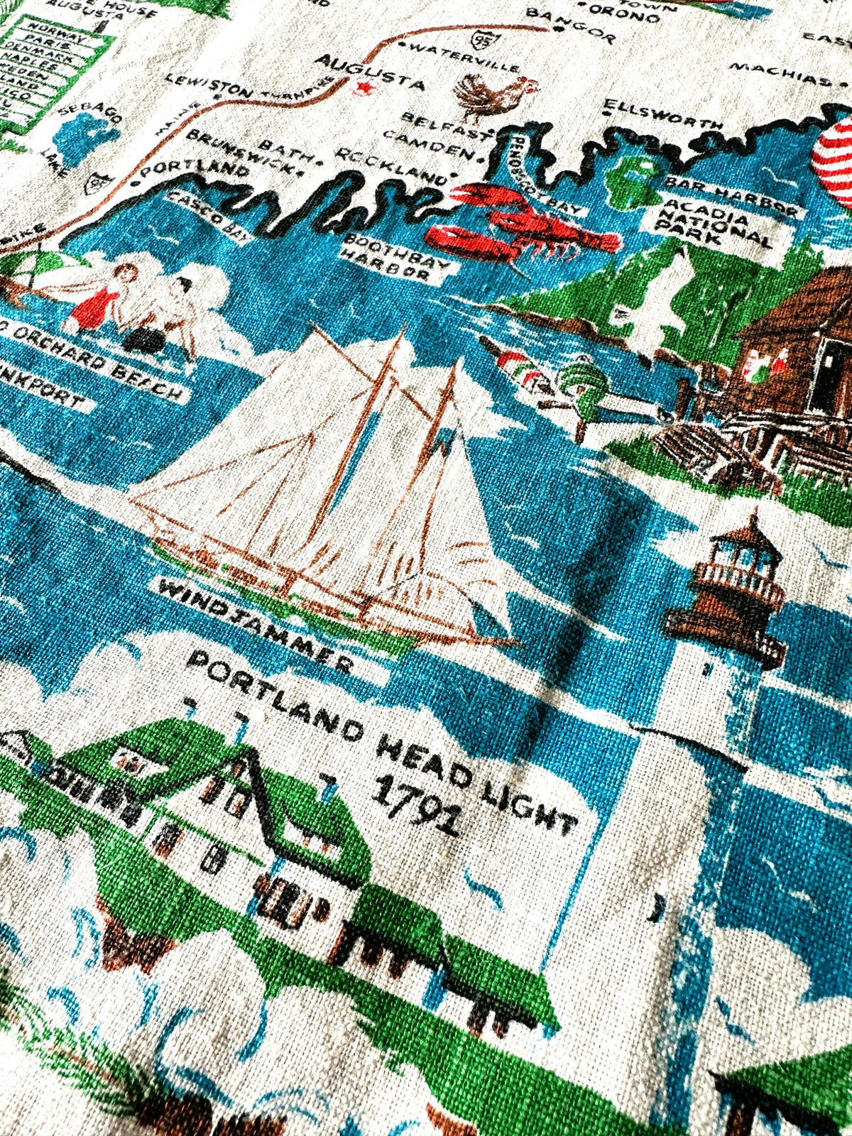 Maine Map The Pine Tree State Vintage Linen 16 x 27 inches READY TO FRAME