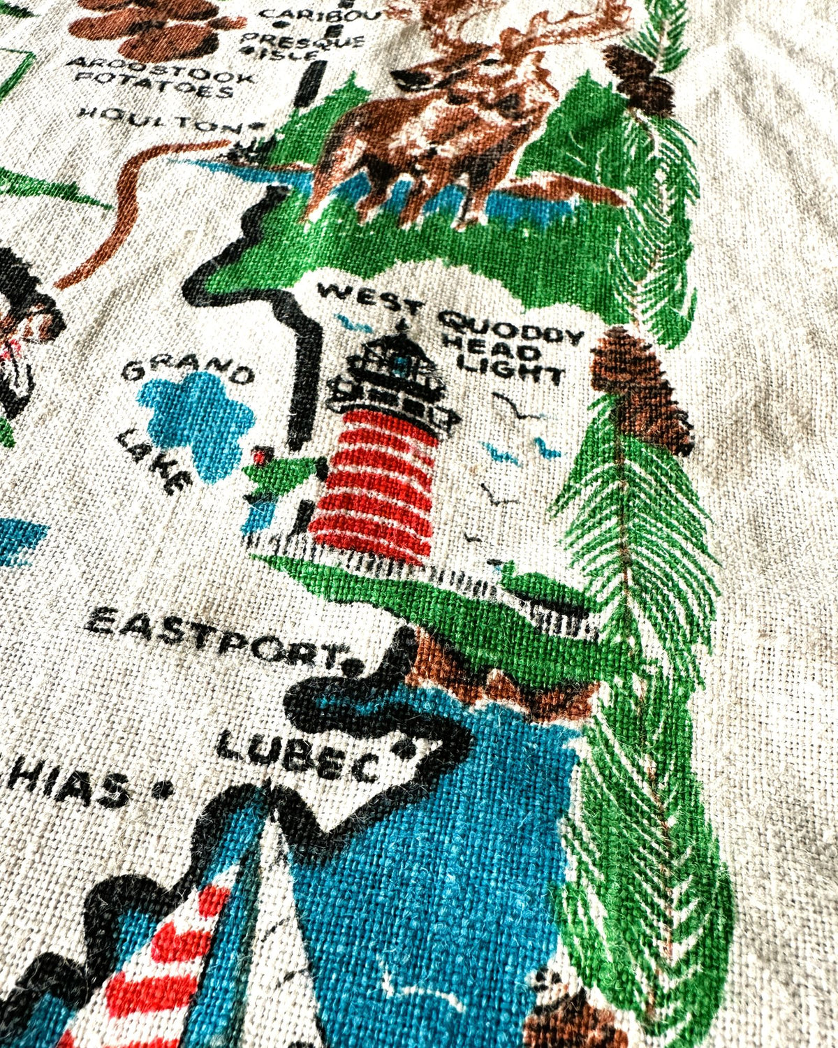 Maine Map The Pine Tree State Vintage Linen 16 x 27 inches READY TO FRAME