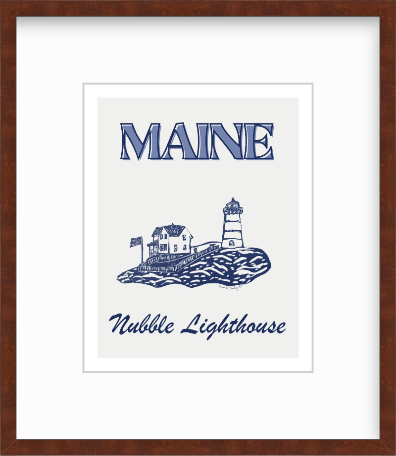 Maine Nubble Lighthouse Block Print by Nikki Degn Giclee Art Print
