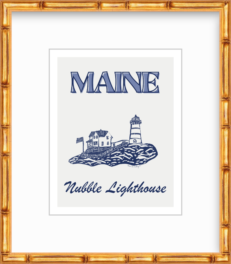 Maine Nubble Lighthouse Block Print by Nikki Degn Giclee Art Print