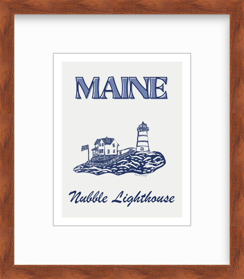 Maine Nubble Lighthouse Block Print by Nikki Degn Giclee Art Print