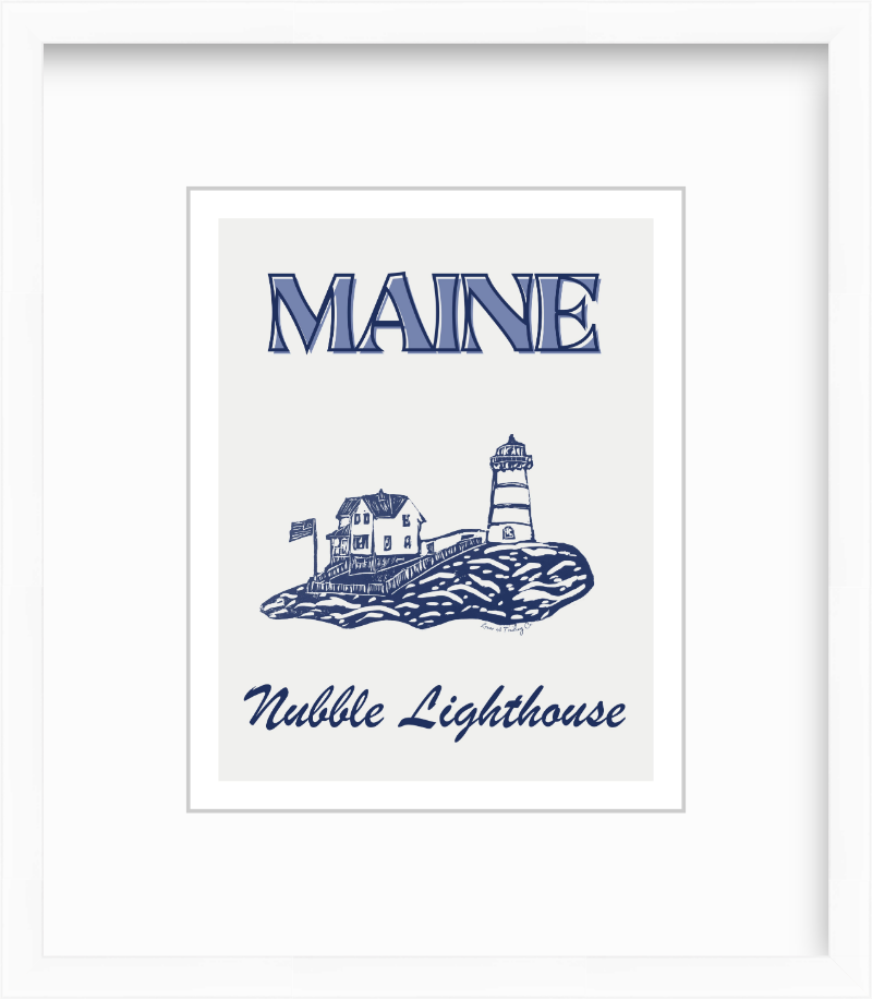Maine Nubble Lighthouse Block Print by Nikki Degn Giclee Art Print