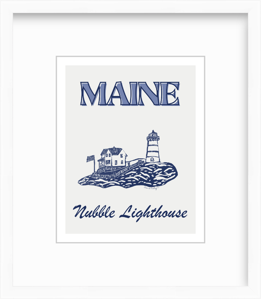 Maine Nubble Lighthouse Block Print by Nikki Degn Giclee Art Print
