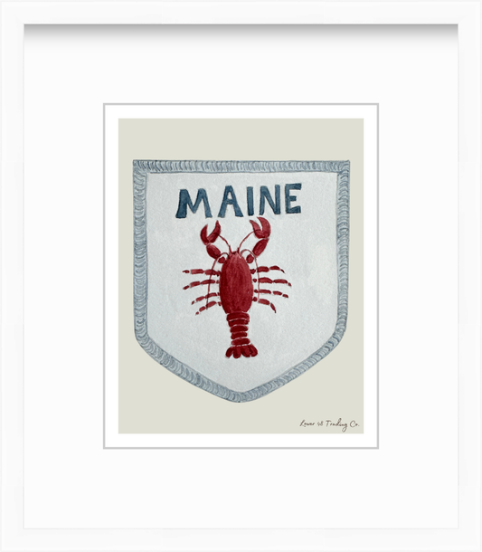 Maine Vintage Road Trip Patch in Watercolor by Nikki Degn Giclee Art Print