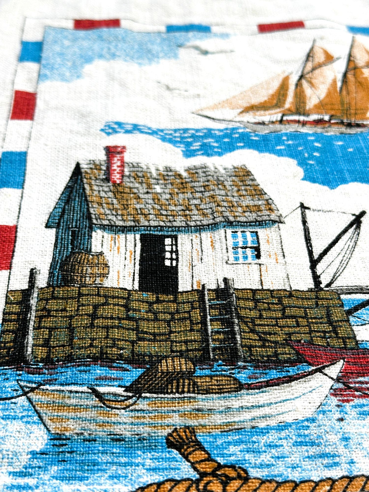 Maine Portland Head Light Cape Elizabeth Vintage Kay Dee Hand Printed Linen 16 x 26 inches READY TO FRAME Another One