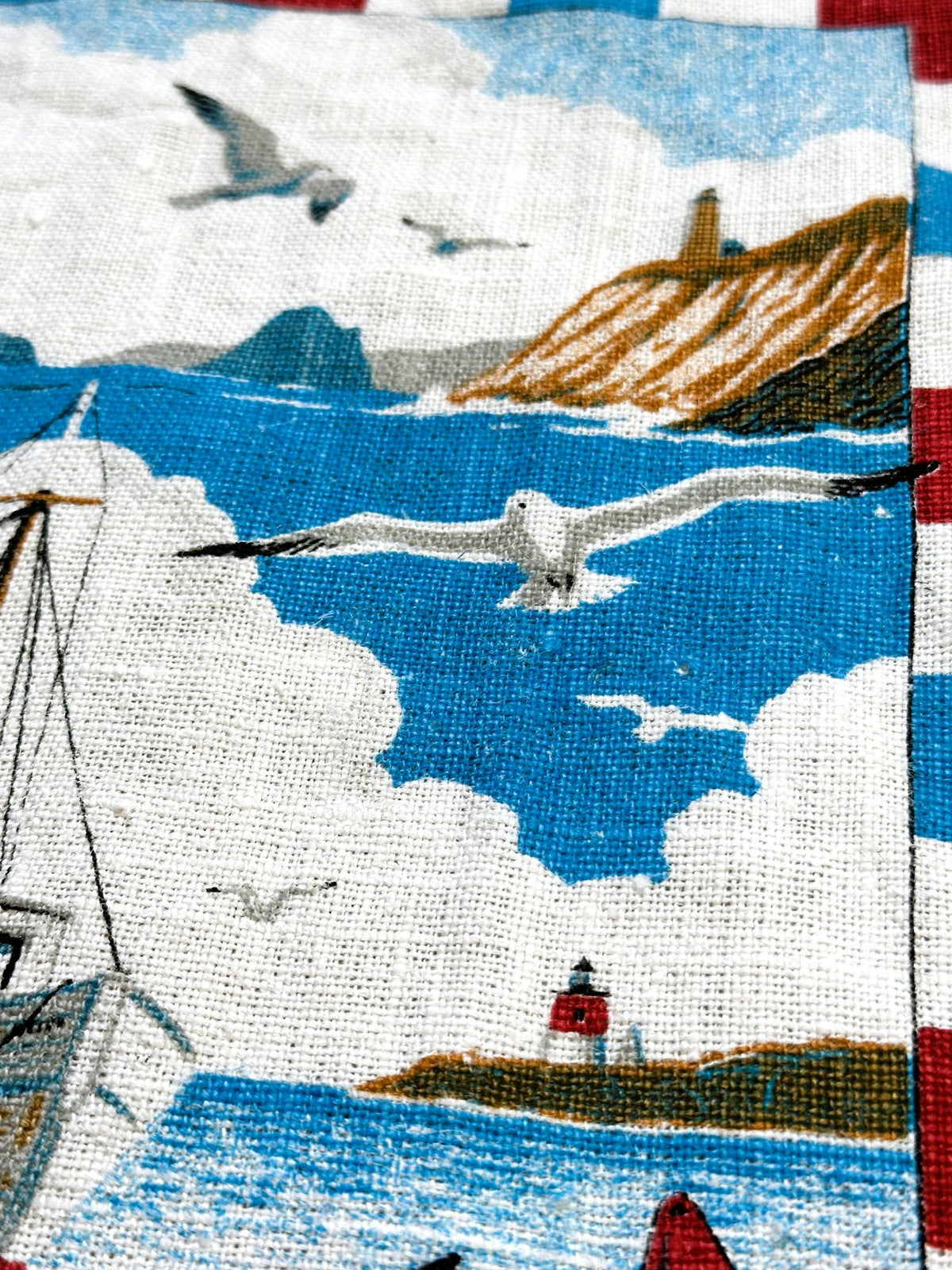 Maine Portland Head Light Cape Elizabeth Vintage Kay Dee Hand Printed Linen 16 x 26 inches READY TO FRAME Another One