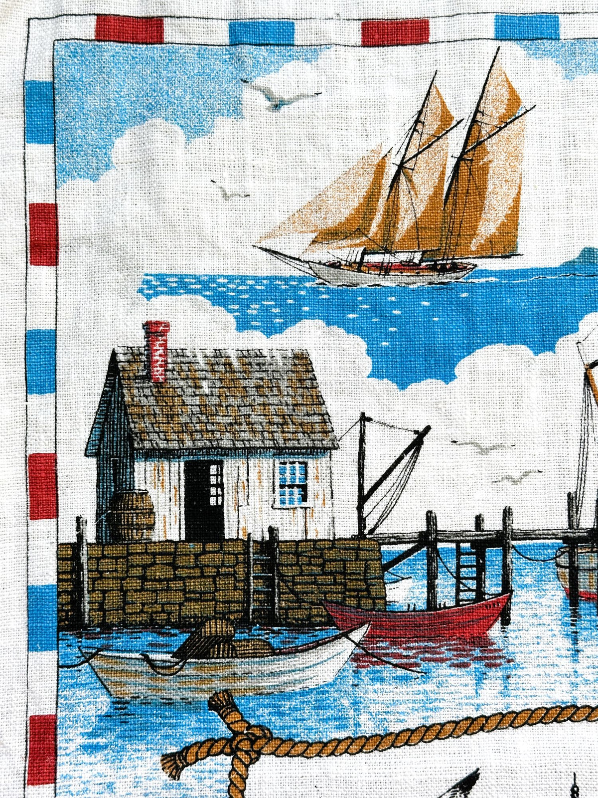 Maine Portland Head Light Cape Elizabeth Vintage Kay Dee Hand Printed Linen 16 x 26 inches READY TO FRAME