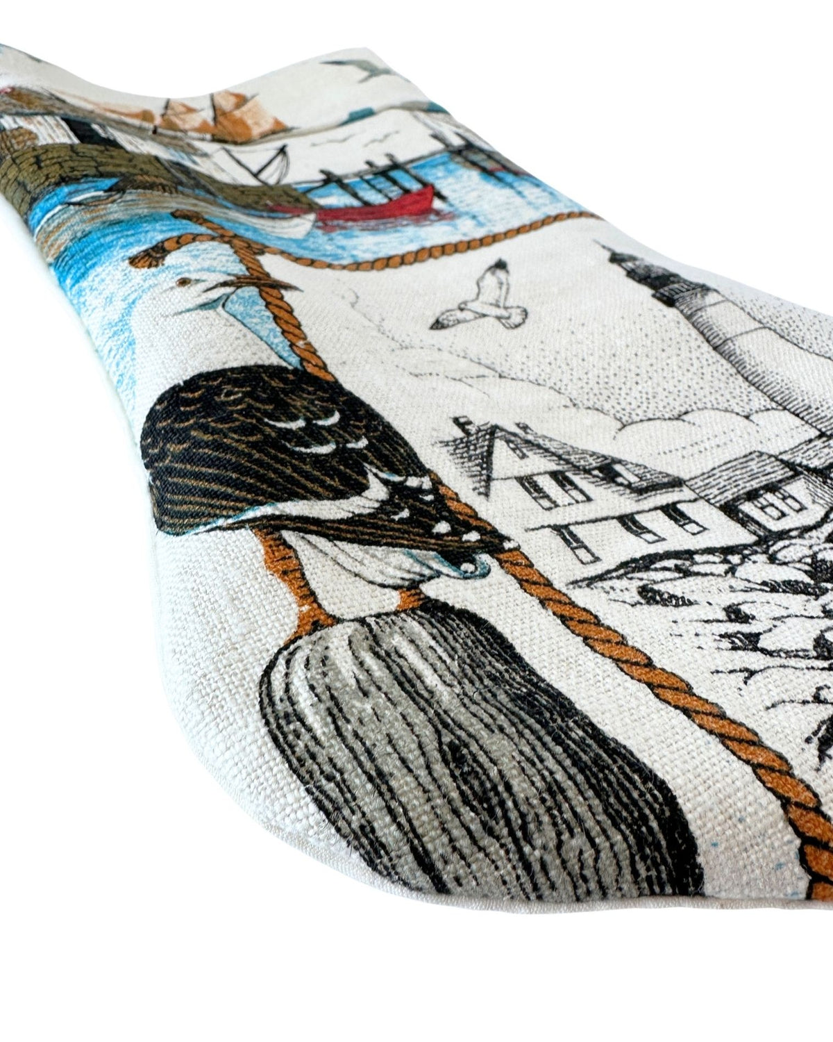 Maine Portland Head Light Nautical Vintage Hand Printed Linen Freshly Sewn Stocking