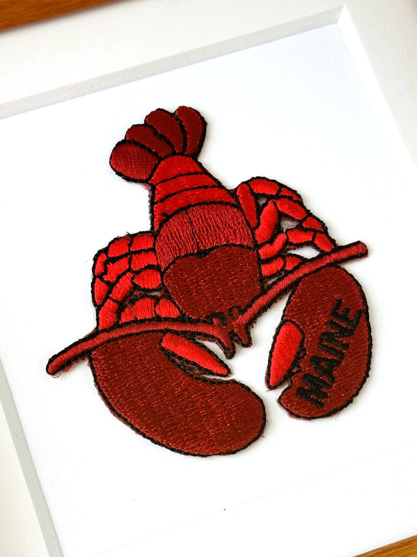 Maine Red Lobster Nautical Vintage Patch Wood Framed