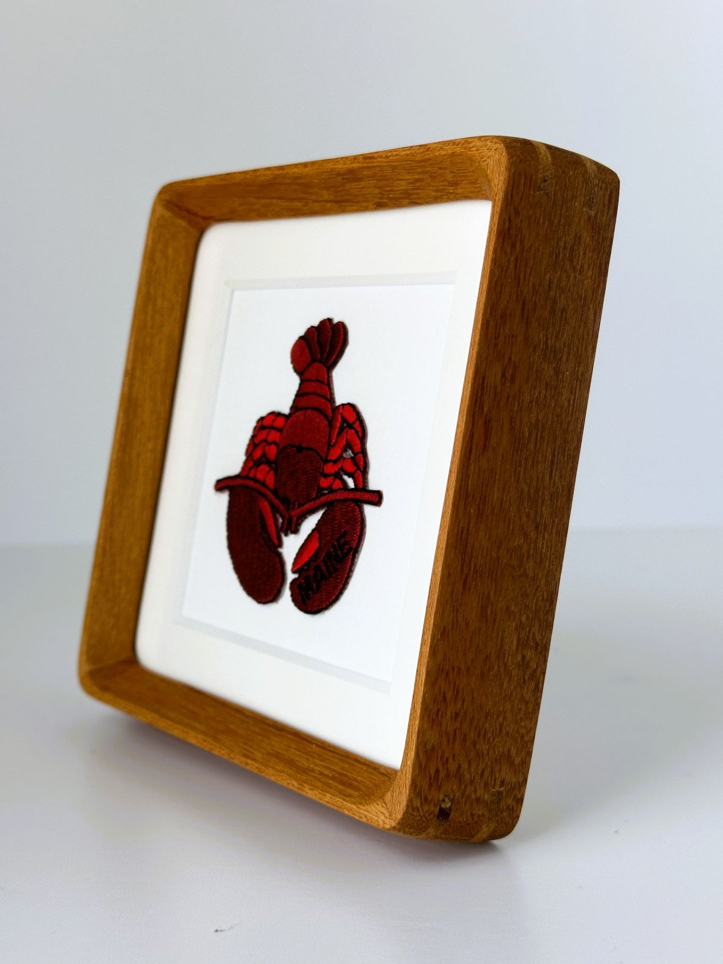 Maine Red Lobster Nautical Vintage Patch Wood Framed