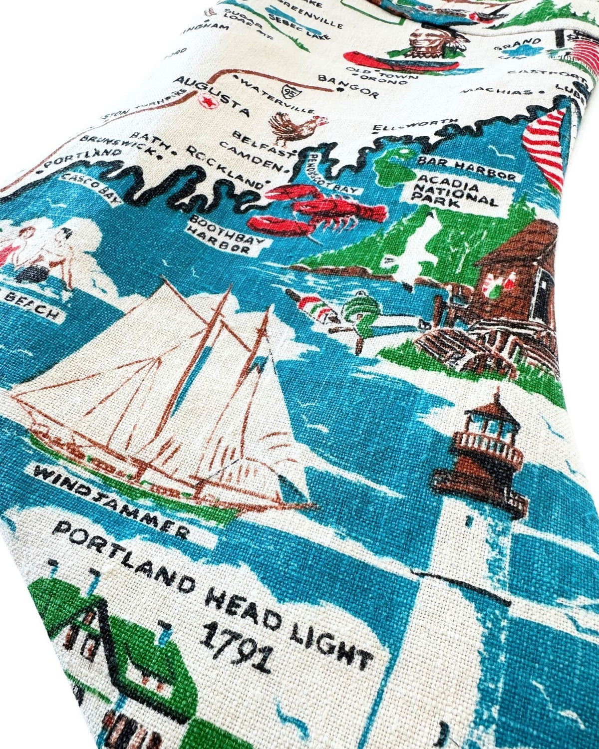 Maine Vintage Hand Printed Linen Freshly Sewn Stocking