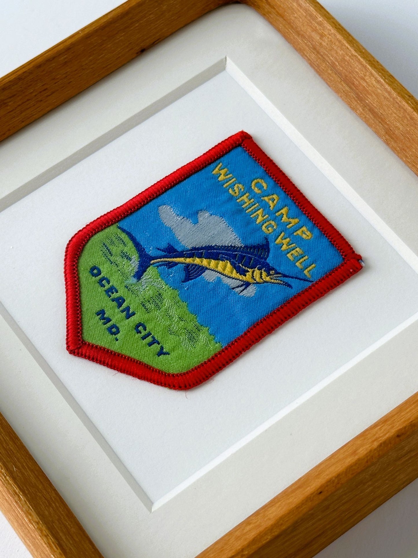 Maryland Ocean City Camp Wishing Well Vintage Framed Travel Patch
