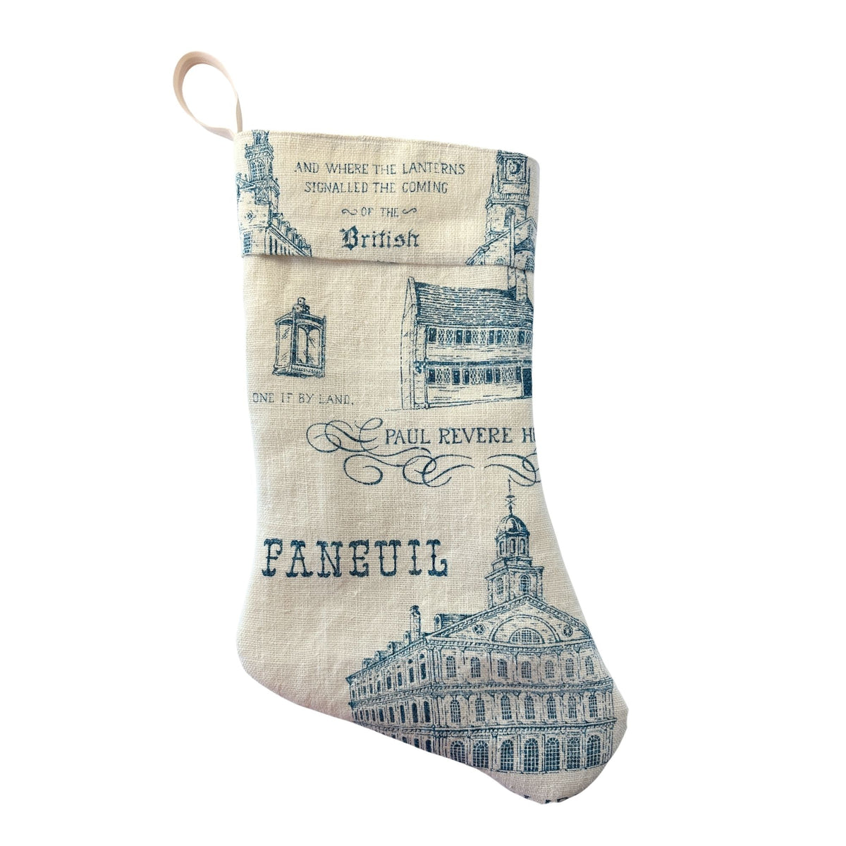 Massachusetts Boston Vintage Hand Printed Linen Freshly Sewn Stocking