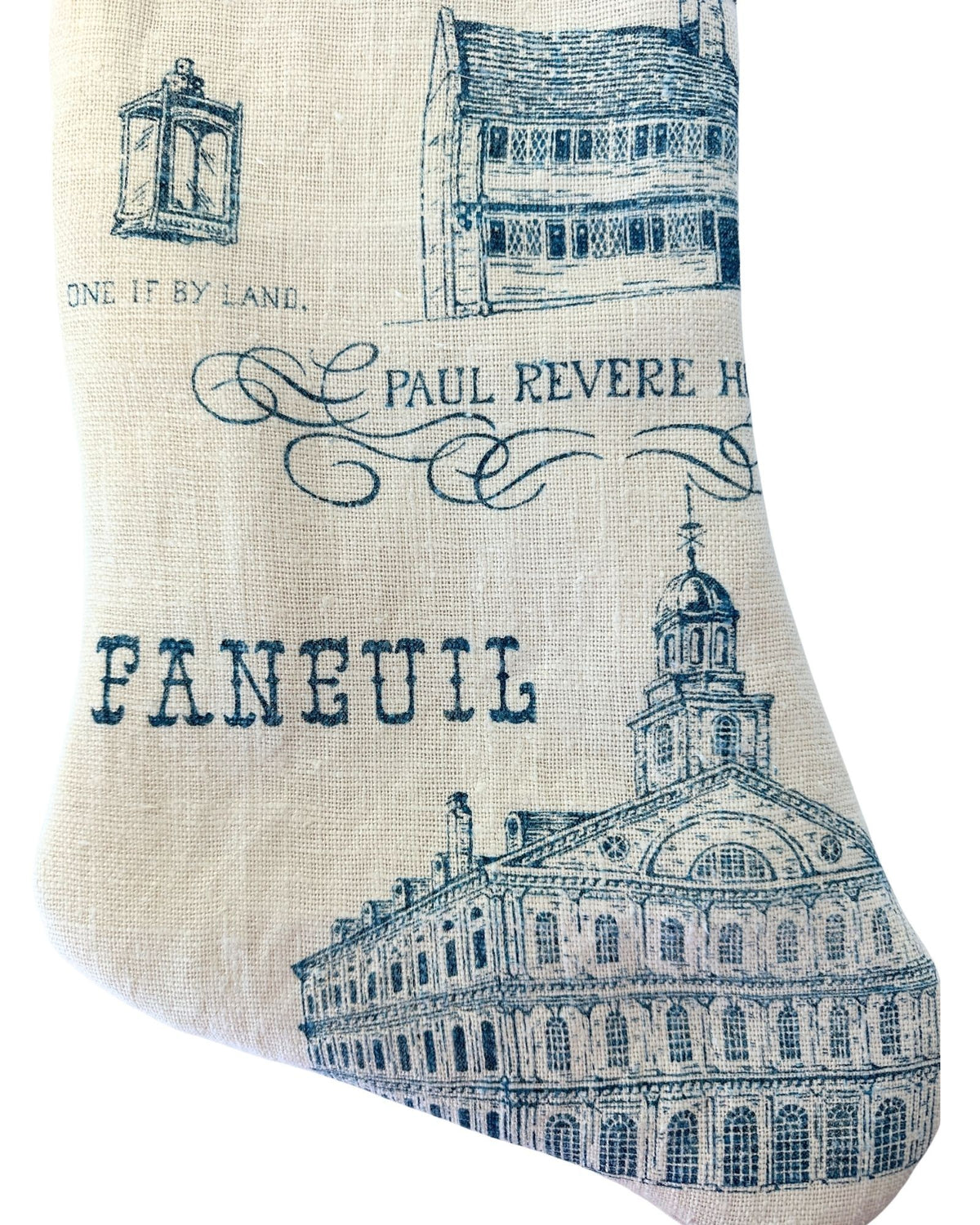 Massachusetts Boston Vintage Hand Printed Linen Freshly Sewn Stocking