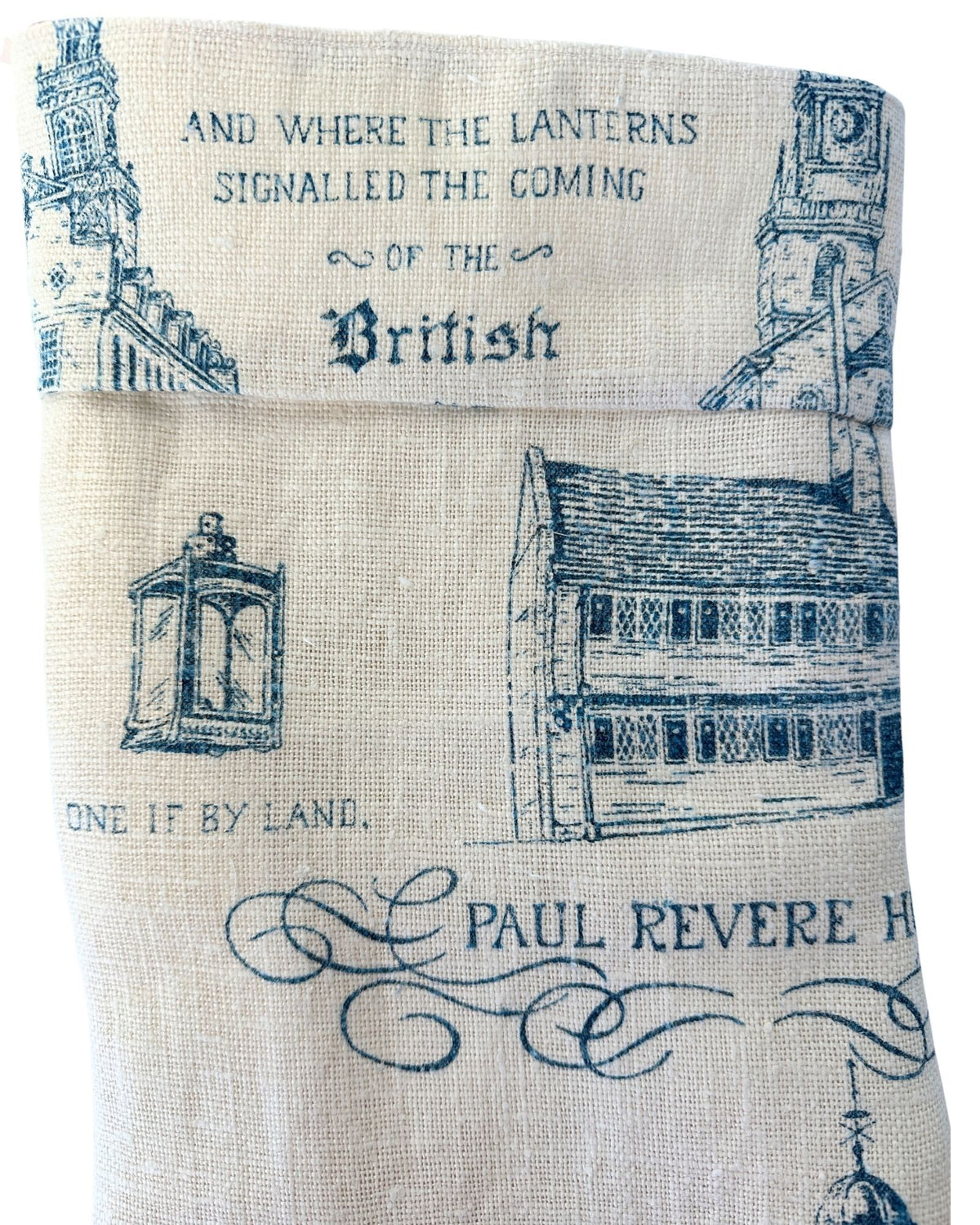 Massachusetts Boston Vintage Hand Printed Linen Freshly Sewn Stocking
