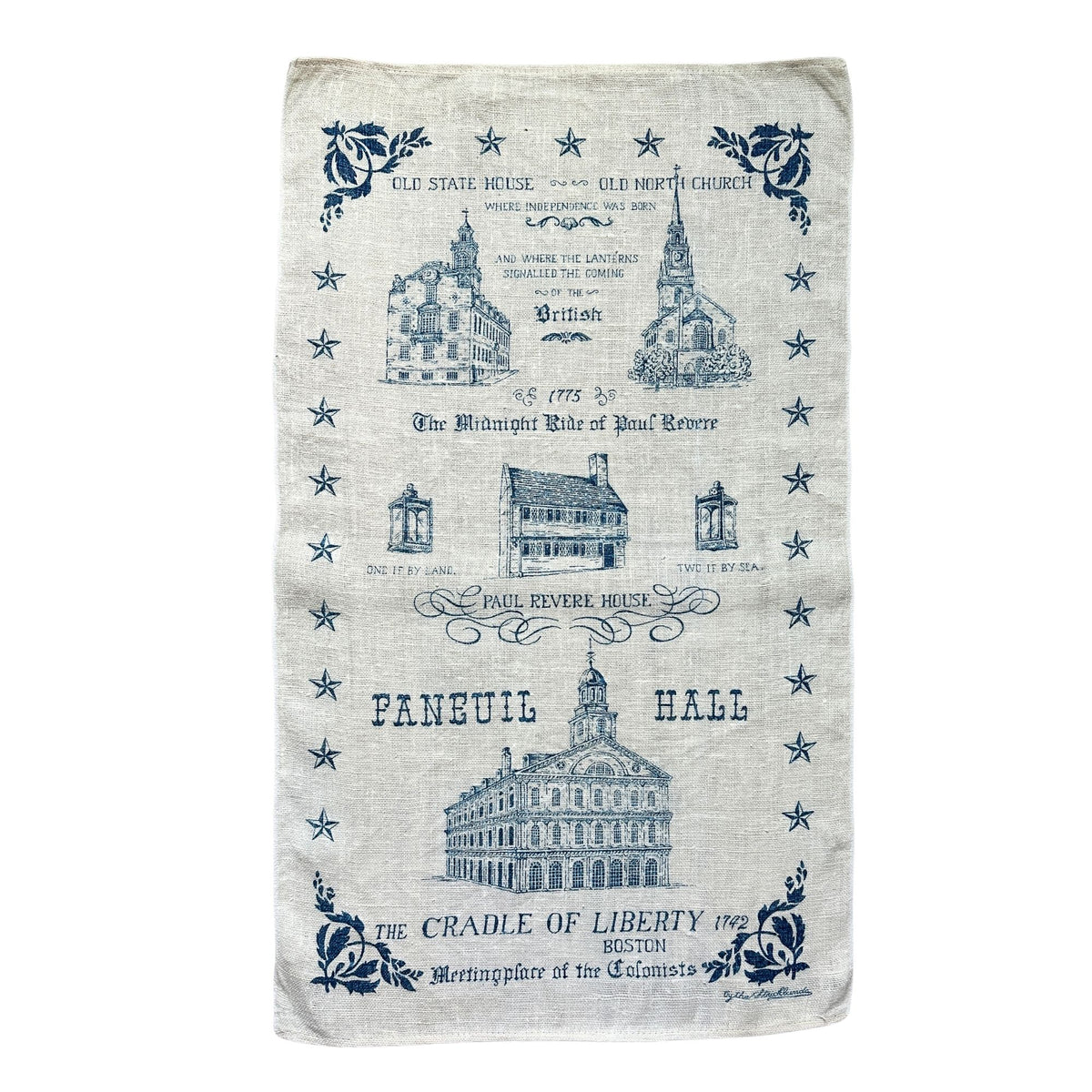 Massachusetts Boston Liberty Trail 1970's Kay Dee Hand Printed Linen READY TO FRAME