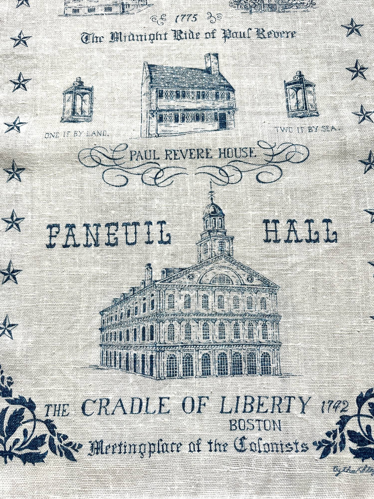 Massachusetts Boston Liberty Trail 1970's Kay Dee Hand Printed Linen READY TO FRAME