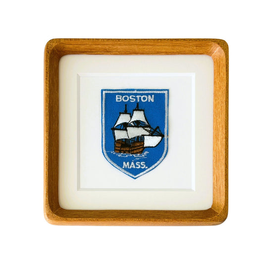 Massachusetts Boston Sailing Ship Vintage Travel Patch Wood Framed
