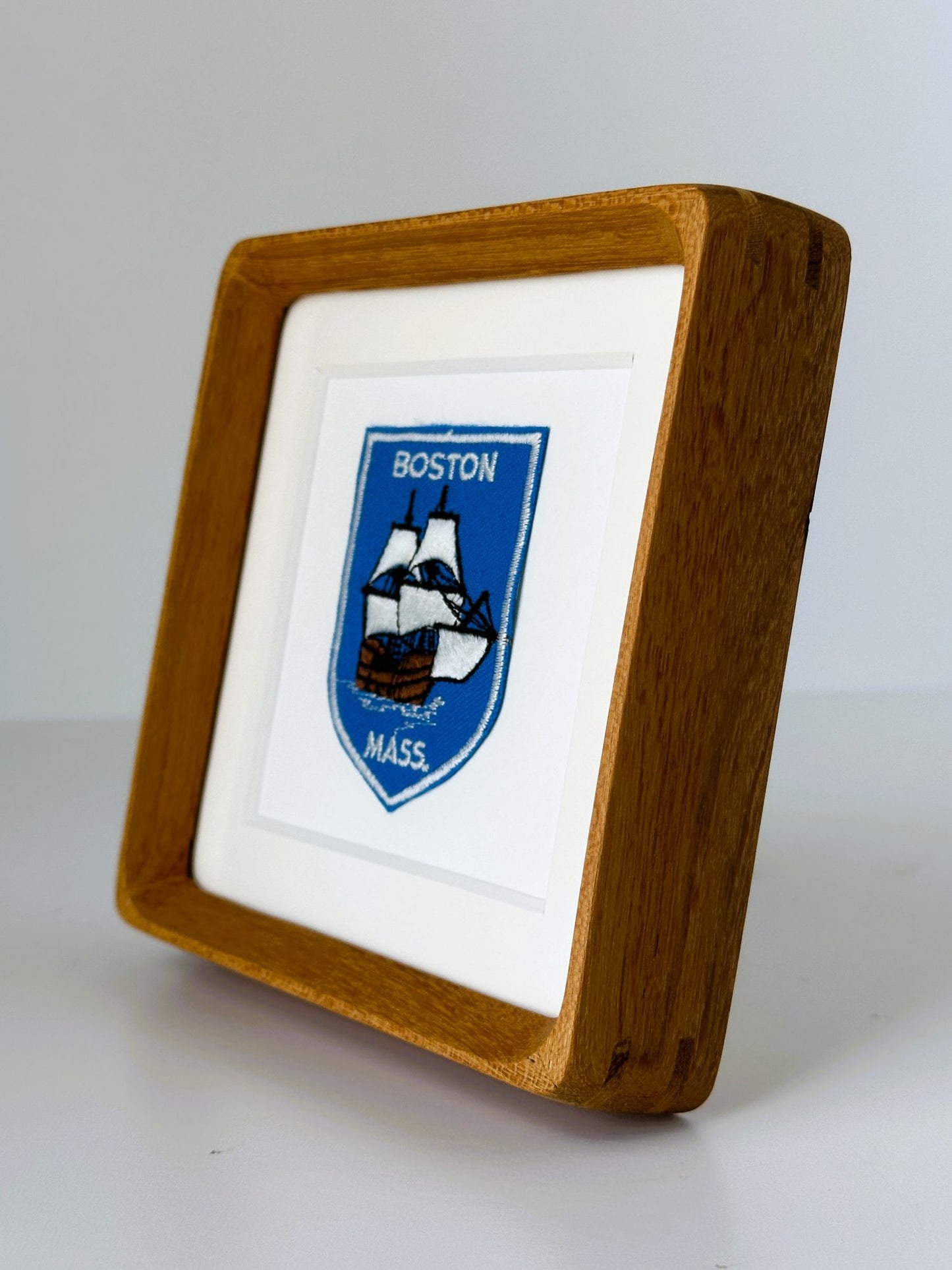 Massachusetts Boston Sailing Ship Vintage Travel Patch Wood Framed