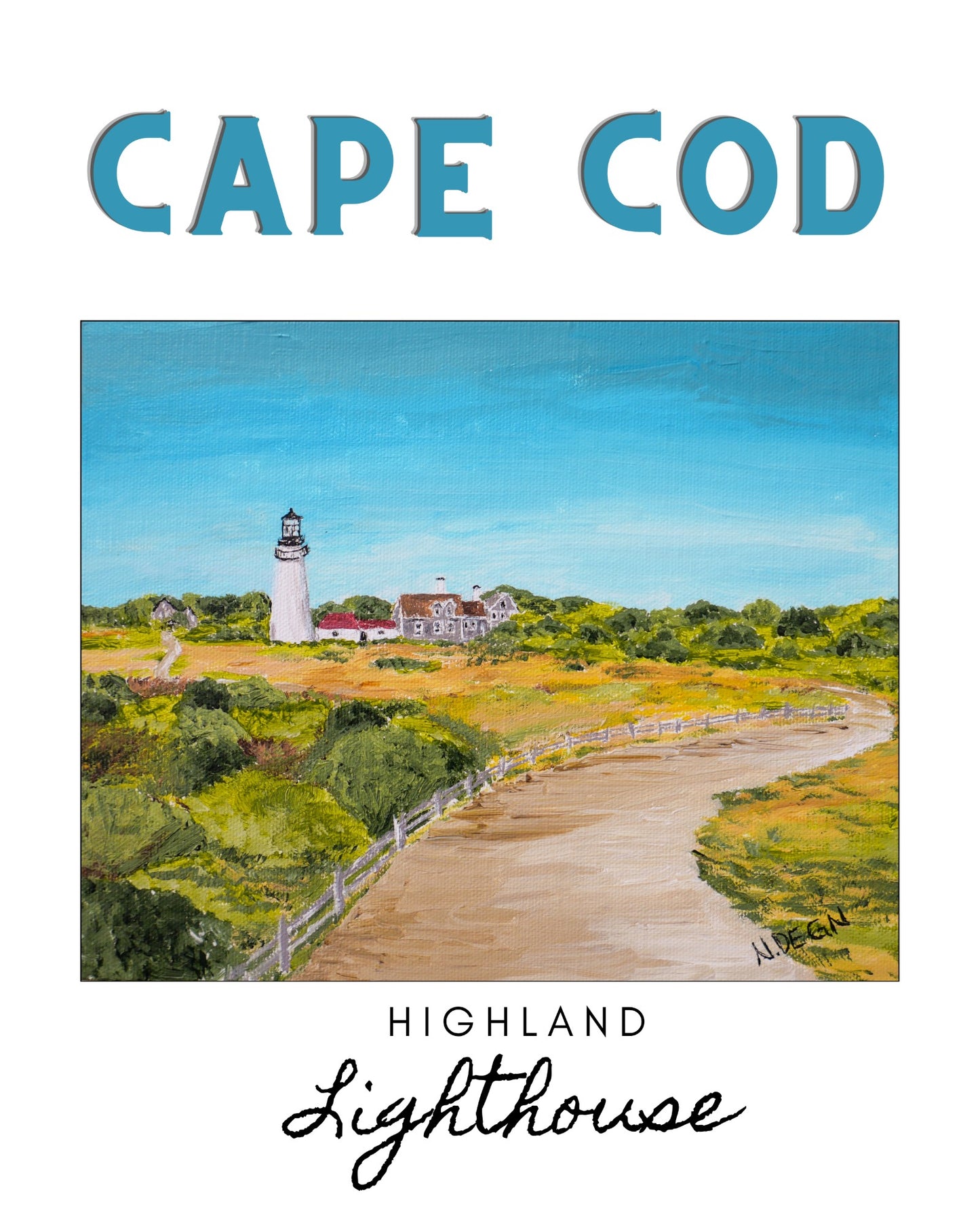 Massachusetts Cape Cod Highland Light Painting Giclee Travel Style Art Print