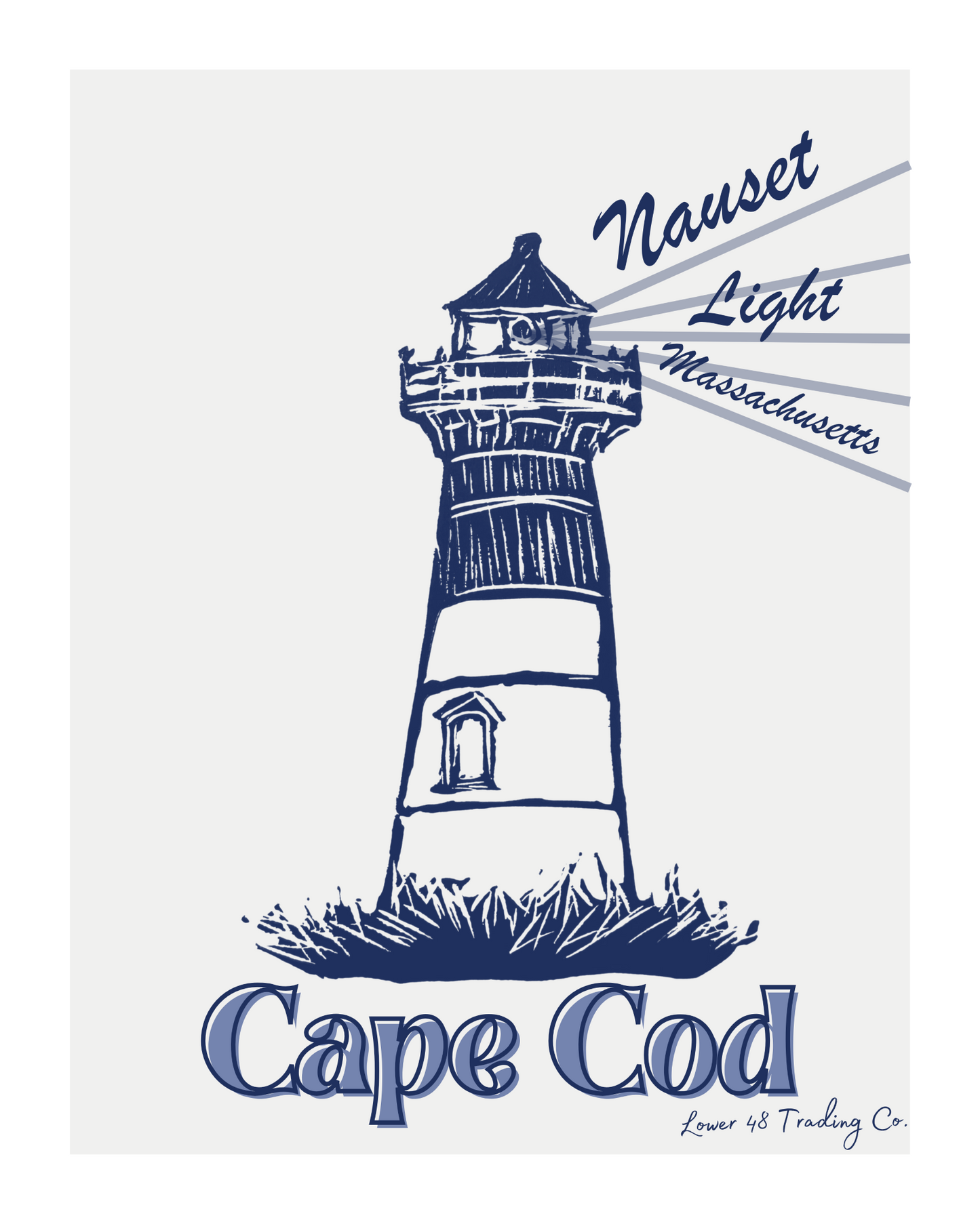 Massachusetts Cape Cod Nauset Beach Light North Eastham Block Print by Nikki Degn Giclee Art Print