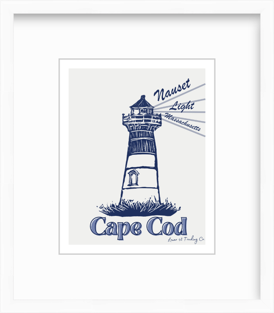 Massachusetts Cape Cod Nauset Beach Light North Eastham Block Print by Nikki Degn Giclee Art Print