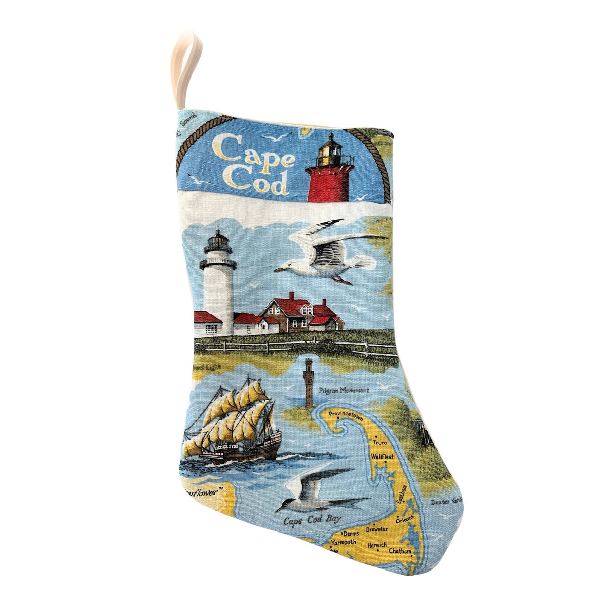 Massachusetts Cape Cod Vintage Hand Printed Linen Freshly Sewn Stocking
