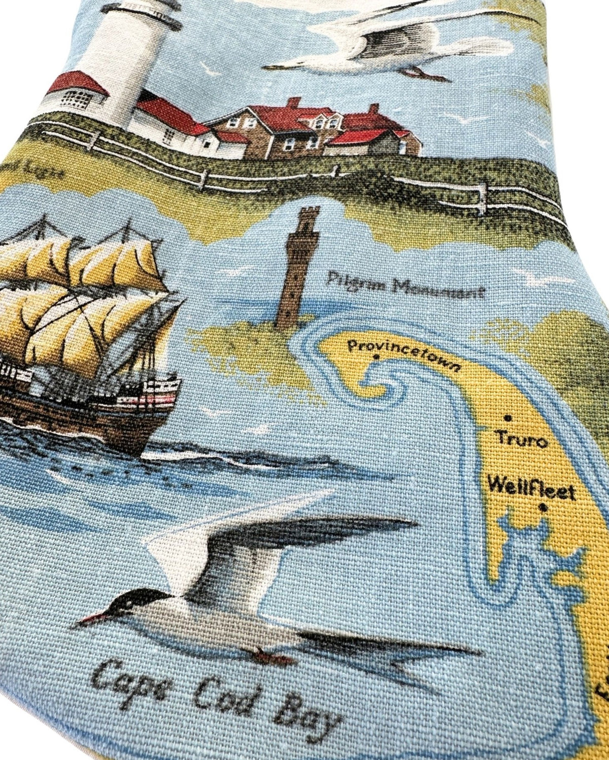 Massachusetts Cape Cod Vintage Hand Printed Linen Freshly Sewn Stocking