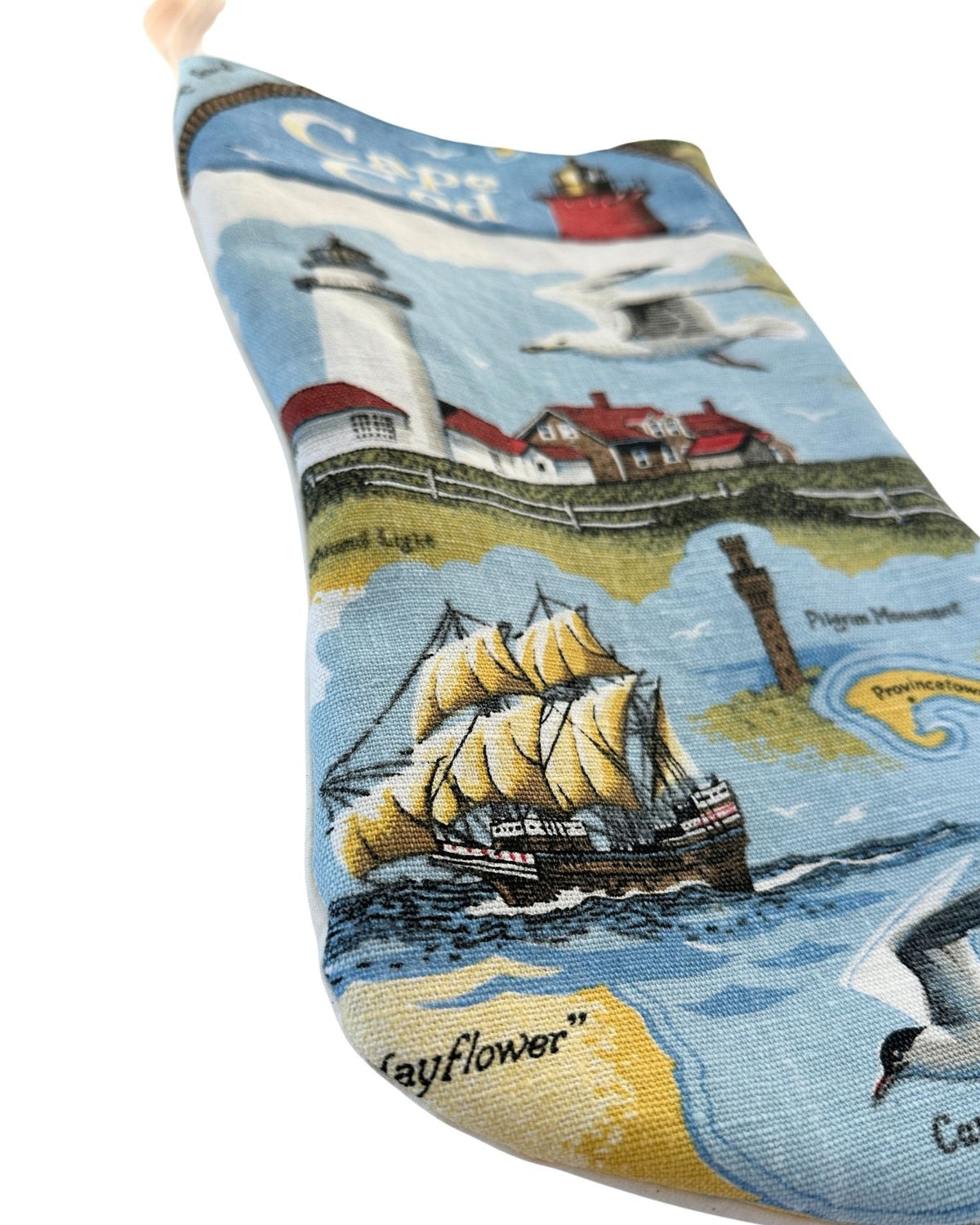 Massachusetts Cape Cod Vintage Hand Printed Linen Freshly Sewn Stocking