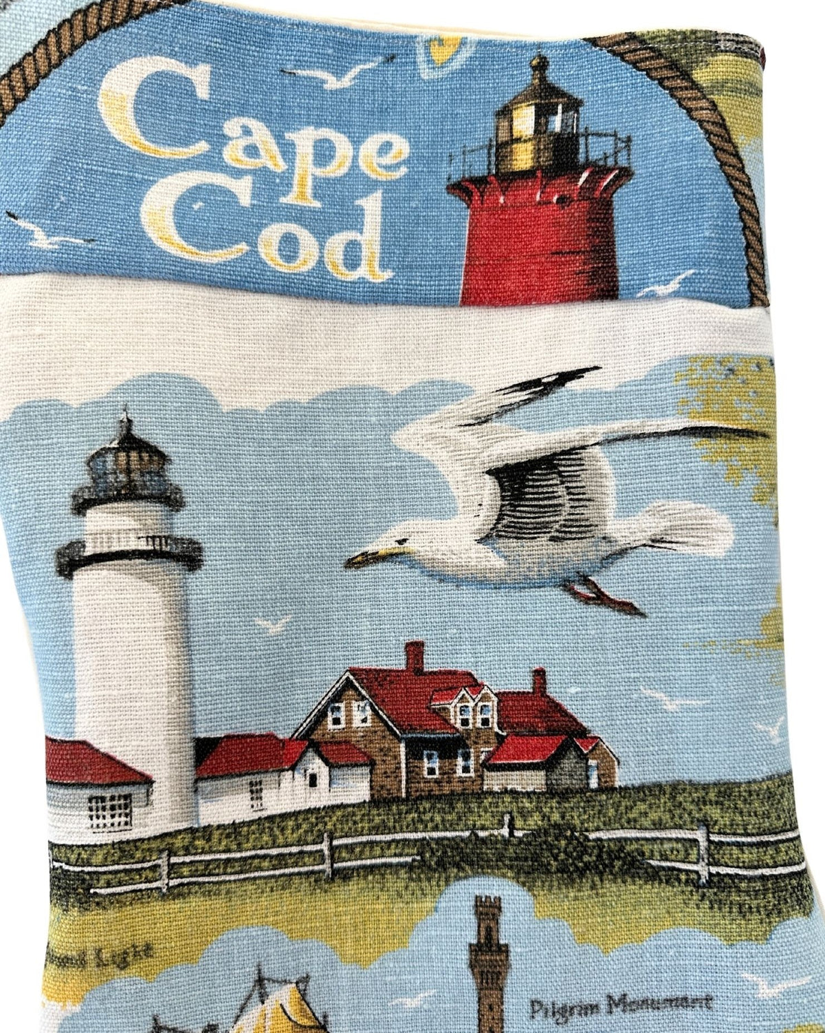 Massachusetts Cape Cod Vintage Hand Printed Linen Freshly Sewn Stocking