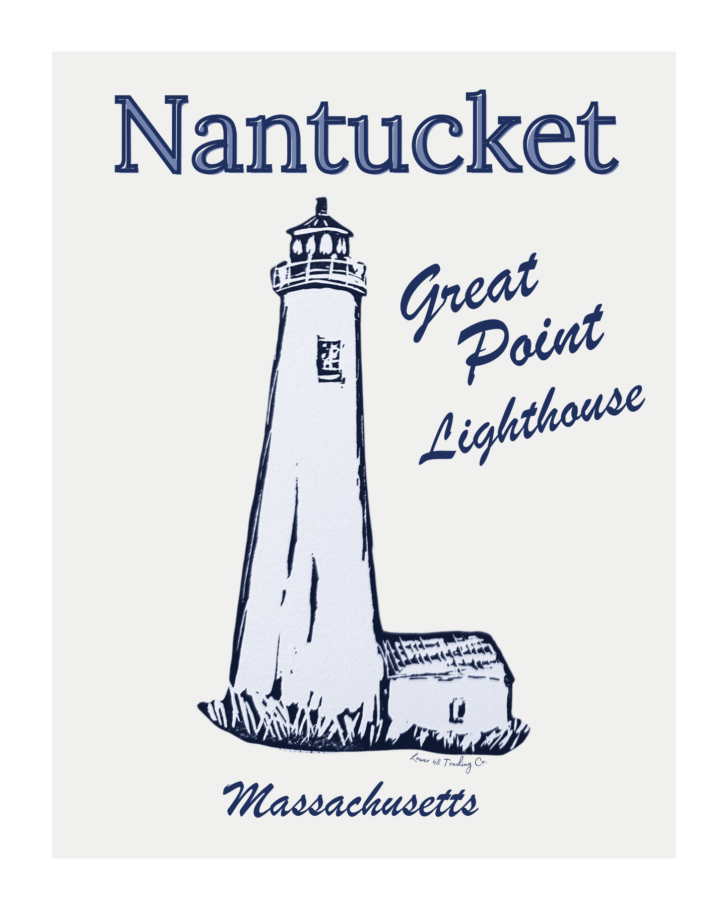 Massachusetts Great Point Light Nantucket Block Print Block Print by Nikki Degn Giclee Art Print (Copy)