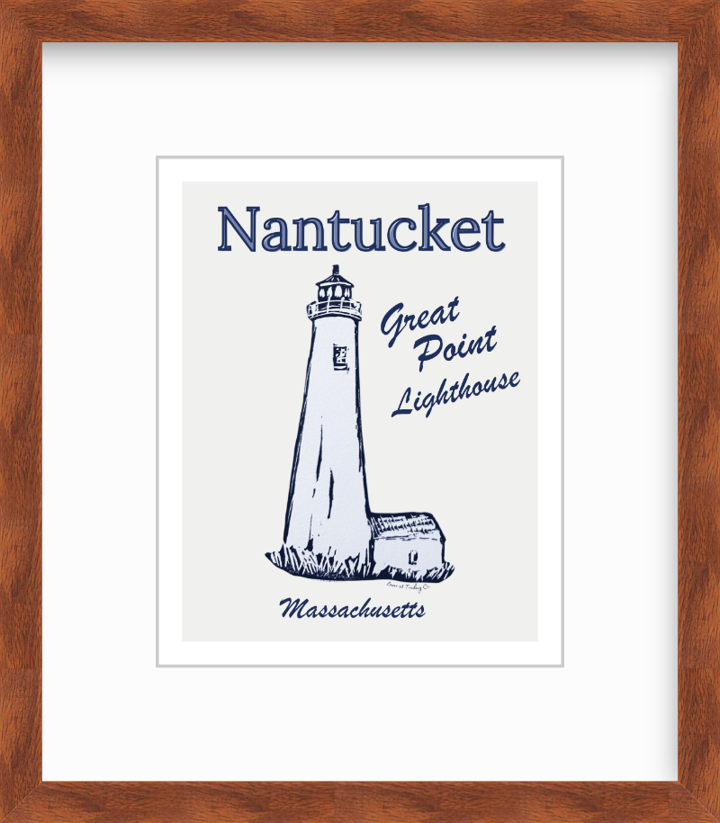 Massachusetts Great Point Light Nantucket Block Print Block Print by Nikki Degn Giclee Art Print (Copy)