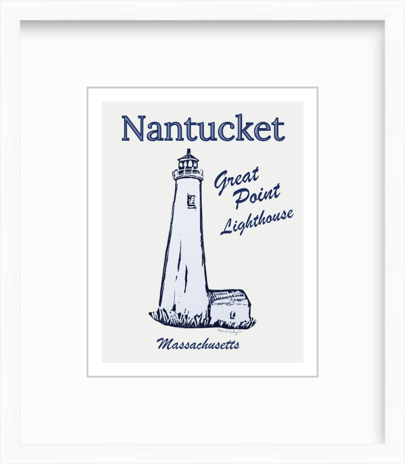 Massachusetts Great Point Light Nantucket Block Print Block Print by Nikki Degn Giclee Art Print (Copy)