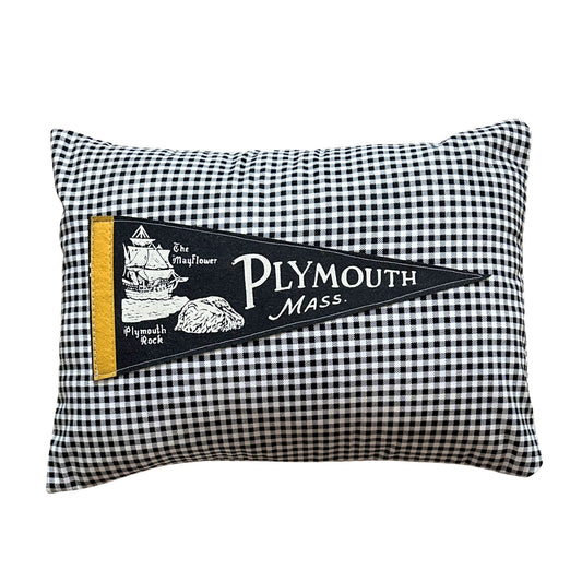Massachusetts Plymouth Vintage Pennant on New Woven Throw Pillow