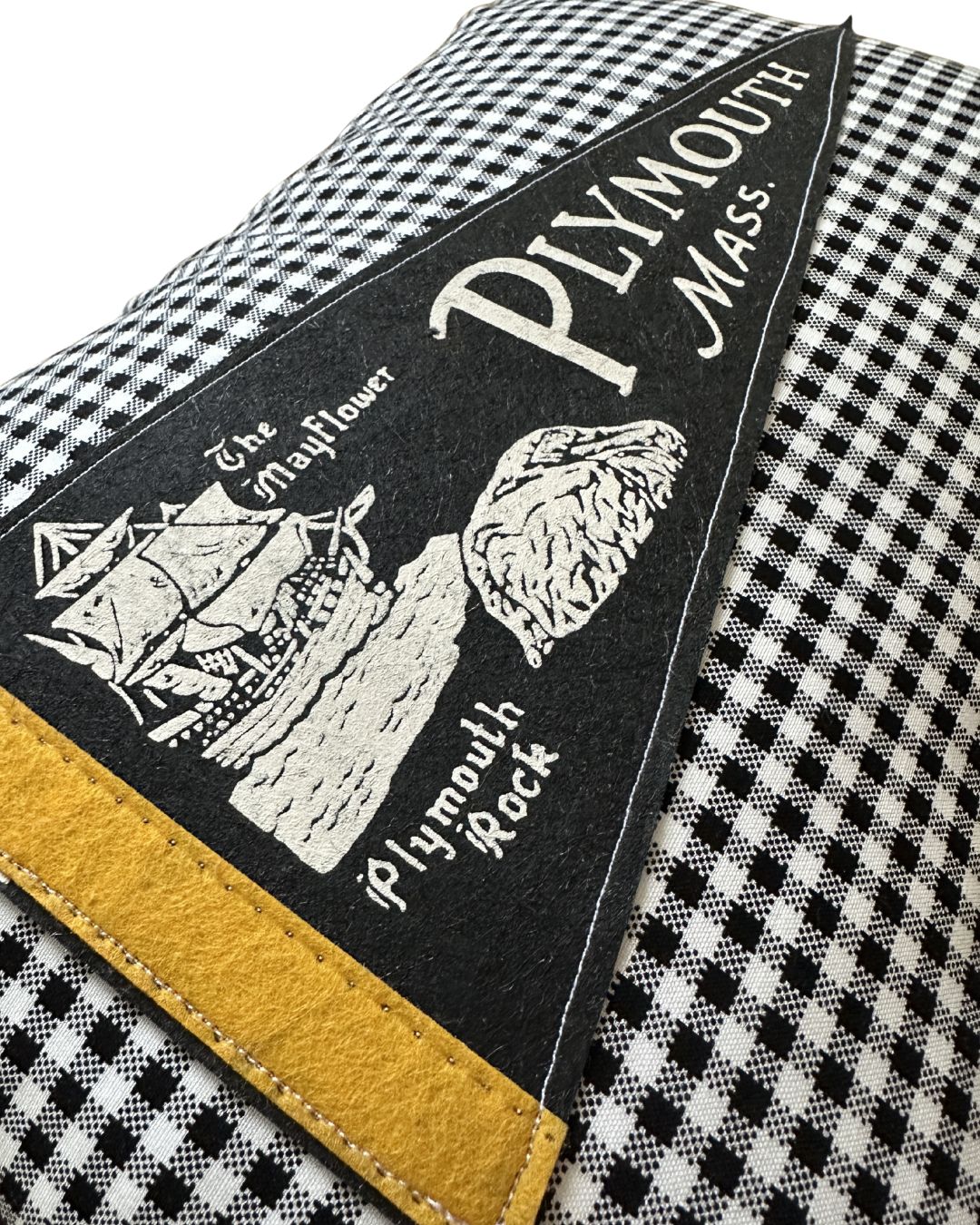 Massachusetts Plymouth Vintage Pennant on New Woven Throw Pillow